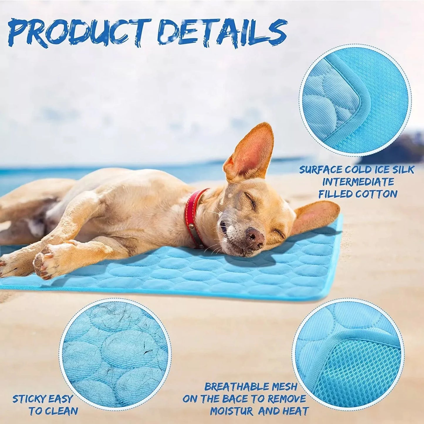 Pet Dog Cooling Mat, Foldable Self Cooling Pad, No Water or Refrigeration Required, Ice Silk Washable Sleeping Kennel Mat for Dog Cat Rabbit and Guinea Pig Cages, Large