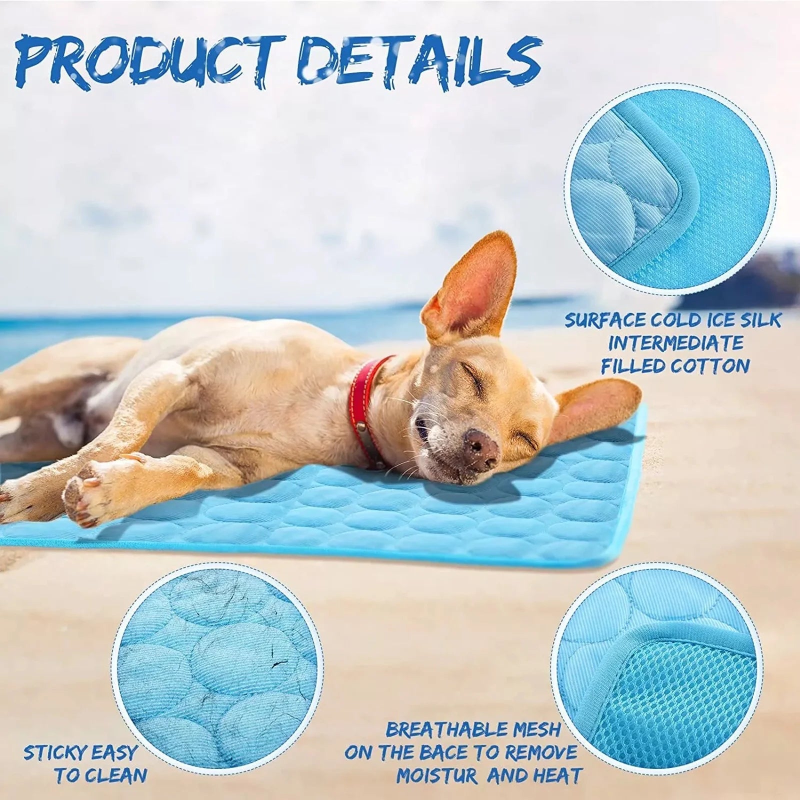 Pet Dog Cooling Mat, Foldable Self Cooling Pad, No Water or Refrigeration Required, Ice Silk Washable Sleeping Kennel Mat for Dog Cat Rabbit and Guinea Pig Cages, Large