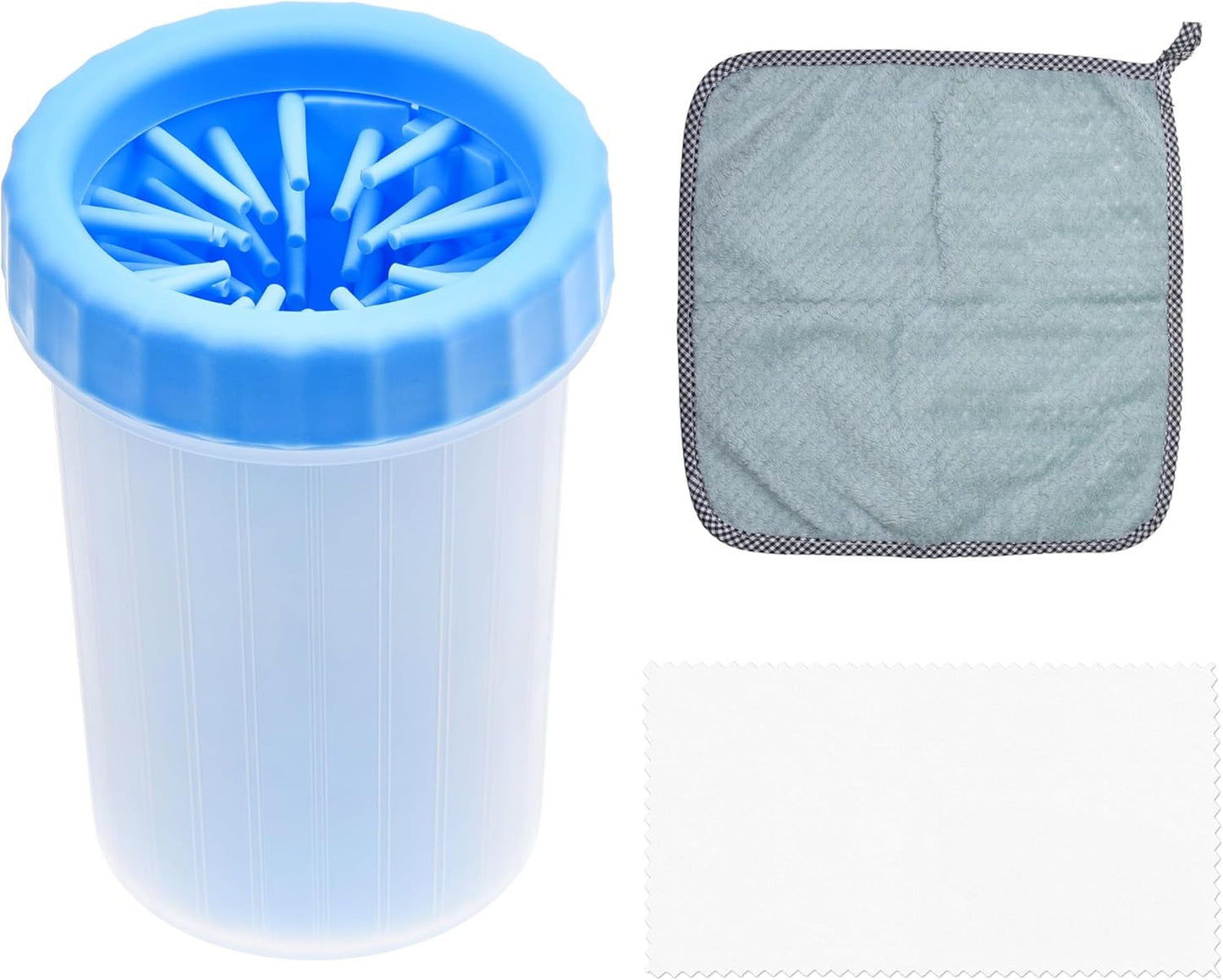 Dog Paw Cleaner - Portable Washer Pet Cleaning Brush for Bathing and Grooming - Removes, Dirt, Mud, Debris - Soft Silicone Bristles Gentle for Pets - Also Includes Microfiber Cloth