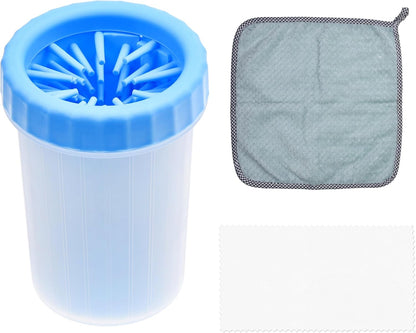 Dog Paw Cleaner - Portable Washer Pet Cleaning Brush for Bathing and Grooming - Removes, Dirt, Mud, Debris - Soft Silicone Bristles Gentle for Pets - Also Includes Microfiber Cloth