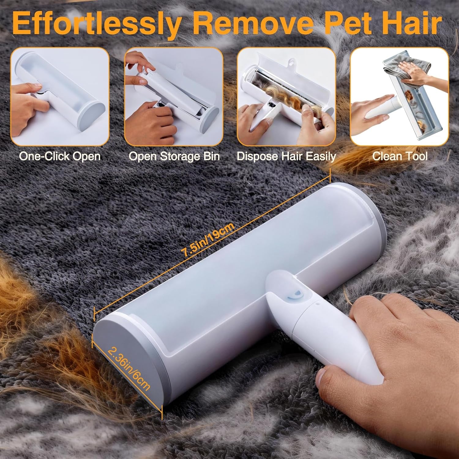 2 in 1 Pet Hair Removal Set, Reusable Dog Hair Remover | Cat Hair Remover, Pet Hair Remover with Roller & Glove, Pet Hair Removal Tool for Clothing, Couch, Furniture & Laundry