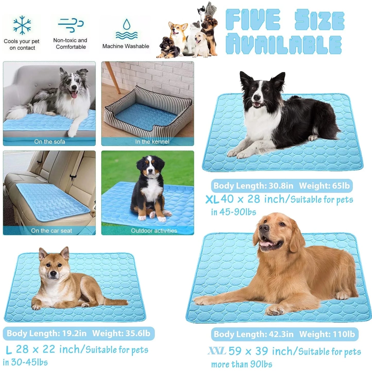 Pet Dog Cooling Mat, Foldable Self Cooling Pad, No Water or Refrigeration Required, Ice Silk Washable Sleeping Kennel Mat for Dog Cat Rabbit and Guinea Pig Cages, Large