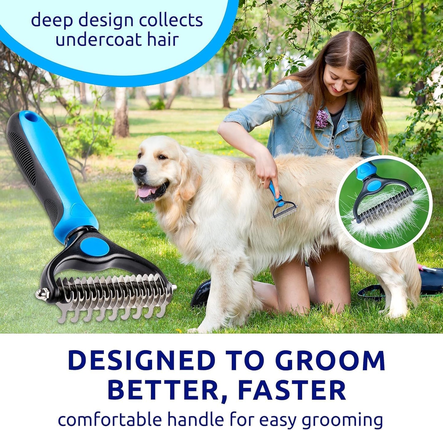 Dog Brush, Reduce Shedding, Double Sided Deshedding Dematting Tool, Undercoat Rake Dog, Cat Brushes, Dogs Brushes Shedding Hair, Pet Grooming Brush, Cat Grooming, Blue