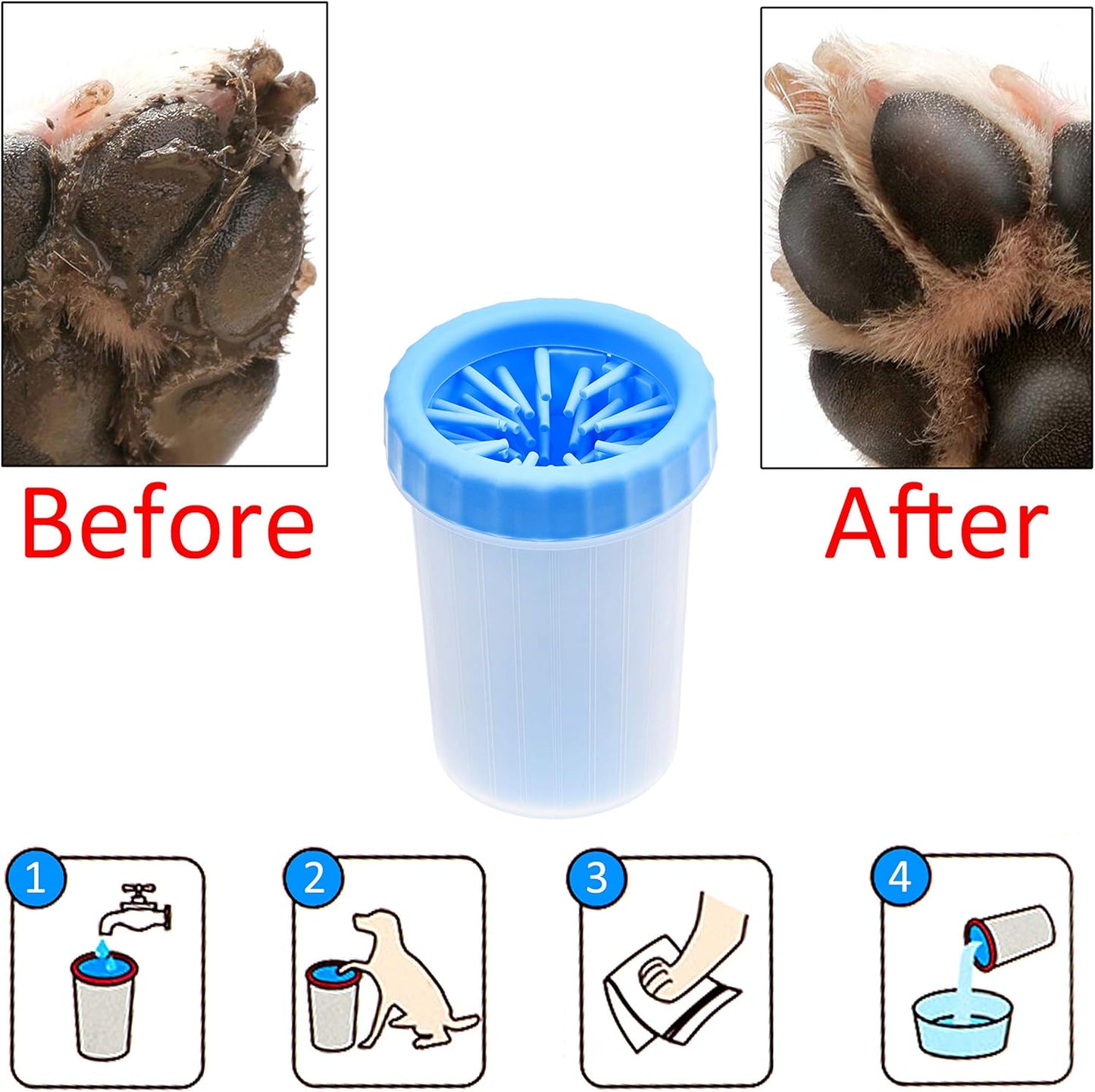 Dog Paw Cleaner - Portable Washer Pet Cleaning Brush for Bathing and Grooming - Removes, Dirt, Mud, Debris - Soft Silicone Bristles Gentle for Pets - Also Includes Microfiber Cloth