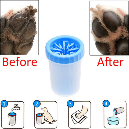 Dog Paw Cleaner - Portable Washer Pet Cleaning Brush for Bathing and Grooming - Removes, Dirt, Mud, Debris - Soft Silicone Bristles Gentle for Pets - Also Includes Microfiber Cloth