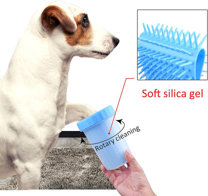 Dog Paw Cleaner - Portable Washer Pet Cleaning Brush for Bathing and Grooming - Removes, Dirt, Mud, Debris - Soft Silicone Bristles Gentle for Pets - Also Includes Microfiber Cloth