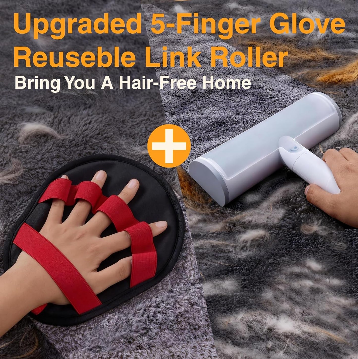 2 in 1 Pet Hair Removal Set, Reusable Dog Hair Remover | Cat Hair Remover, Pet Hair Remover with Roller & Glove, Pet Hair Removal Tool for Clothing, Couch, Furniture & Laundry