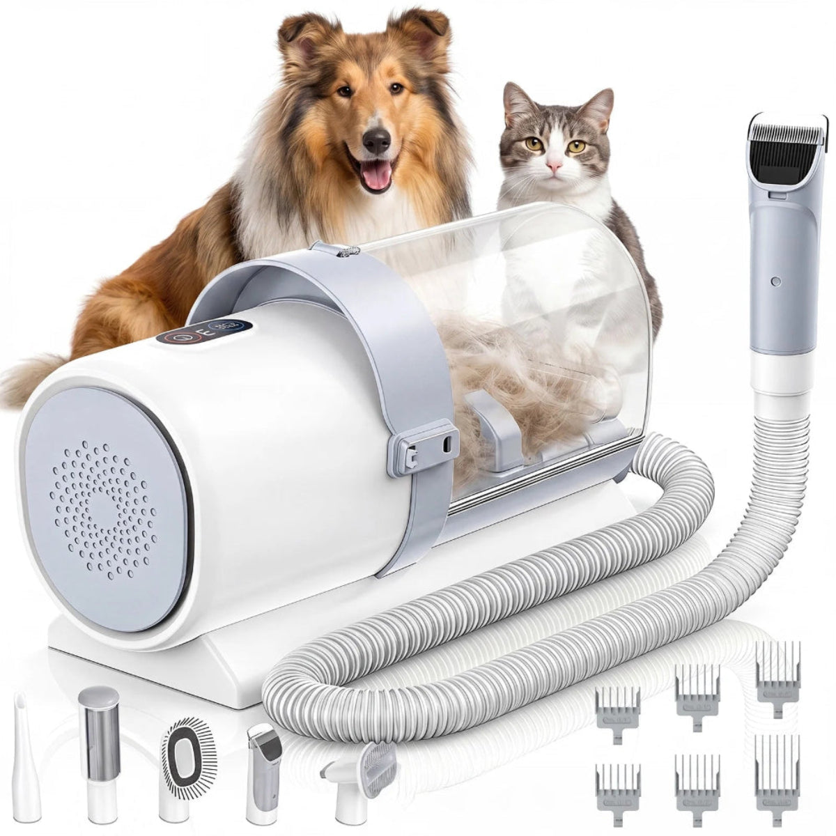 Dog Grooming Kit, 2.5L Pet Hair Grooming Vacuum, 5-In-1 Electric Clippers Cleaning Sets for Dog/Cat/Other Animals, White