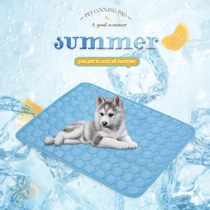 Pet Dog Cooling Mat, Foldable Self Cooling Pad, No Water or Refrigeration Required, Ice Silk Washable Sleeping Kennel Mat for Dog Cat Rabbit and Guinea Pig Cages, Large