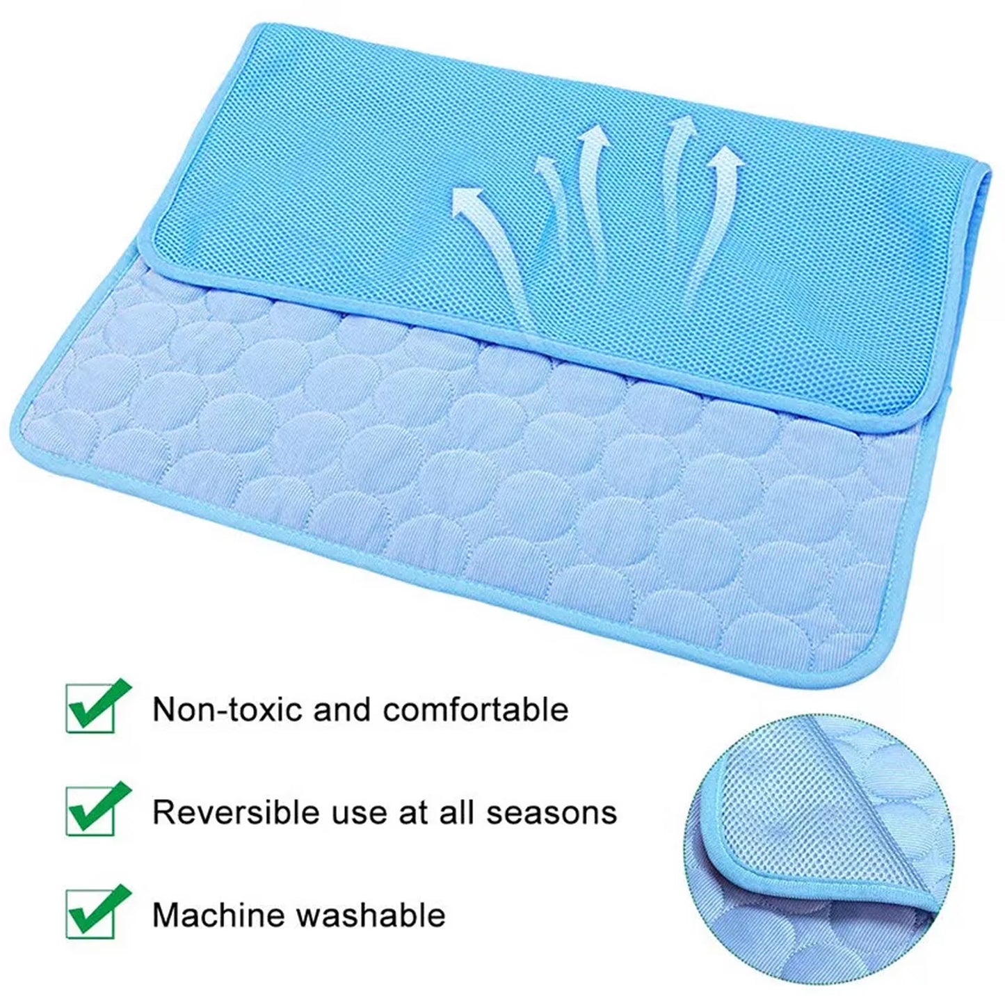 Pet Dog Cooling Mat, Foldable Self Cooling Pad, No Water or Refrigeration Required, Ice Silk Washable Sleeping Kennel Mat for Dog Cat Rabbit and Guinea Pig Cages, Large