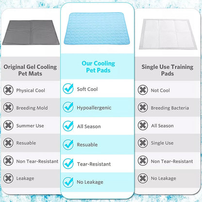 Pet Dog Cooling Mat, Foldable Self Cooling Pad, No Water or Refrigeration Required, Ice Silk Washable Sleeping Kennel Mat for Dog Cat Rabbit and Guinea Pig Cages, Large