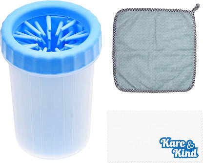 Dog Paw Cleaner - Portable Washer Pet Cleaning Brush for Bathing and Grooming - Removes, Dirt, Mud, Debris - Soft Silicone Bristles Gentle for Pets - Also Includes Microfiber Cloth