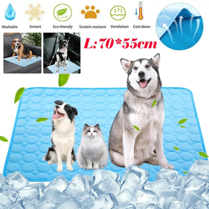 Pet Dog Cooling Mat, Foldable Self Cooling Pad, No Water or Refrigeration Required, Ice Silk Washable Sleeping Kennel Mat for Dog Cat Rabbit and Guinea Pig Cages, Large